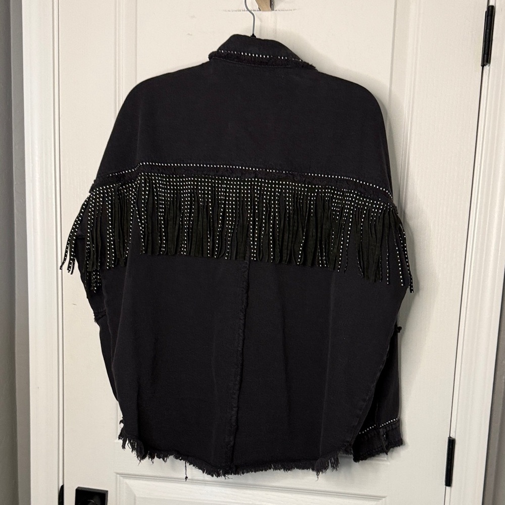 Zara Black Studded Fringe Jean Jacket - Picture 8 of 8